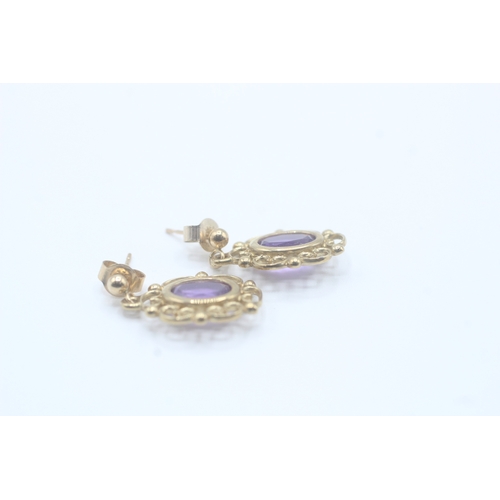 118 - 9ct gold amethyst drop earrings (2.3g)