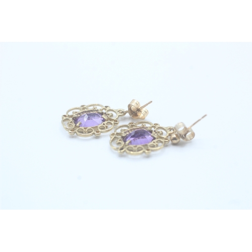 118 - 9ct gold amethyst drop earrings (2.3g)