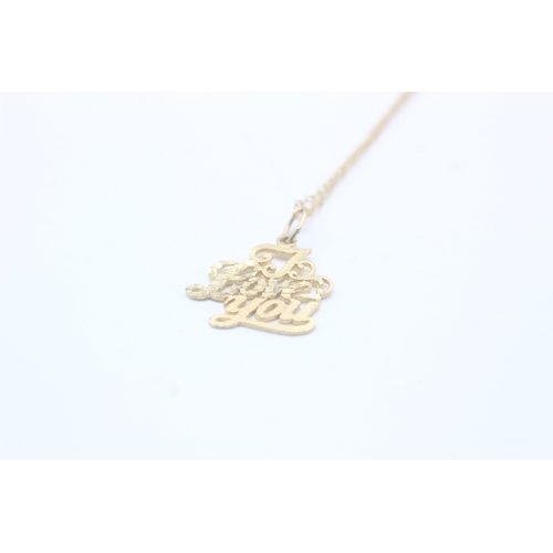 120 - 9ct gold 'I love you' pendant necklace (1.5g)