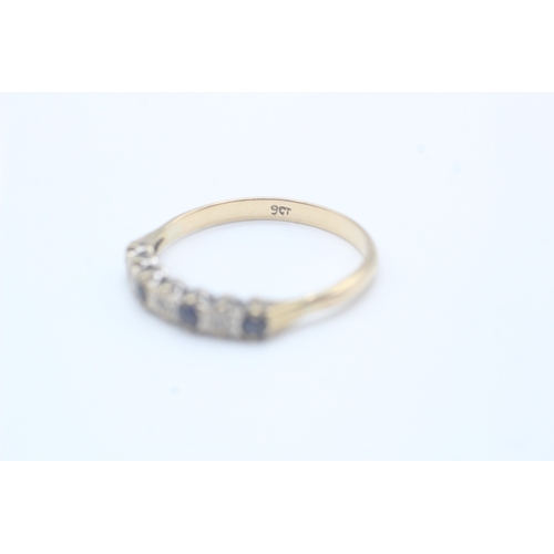 124 - 9ct gold sapphire & diamond half eternity ring (1.9g) Size  R