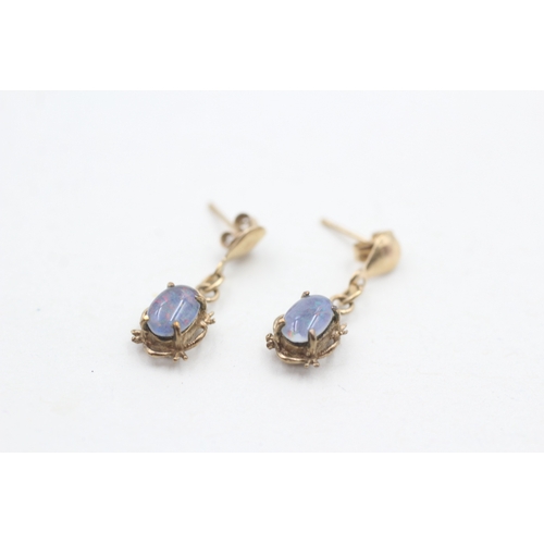 14 - 9ct gold opal triplet drop stud earrings (0.9g)