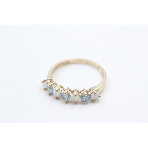 3 - 9ct gold opal & blue topaz half eternity ring (1.7g) Size  O 1/2