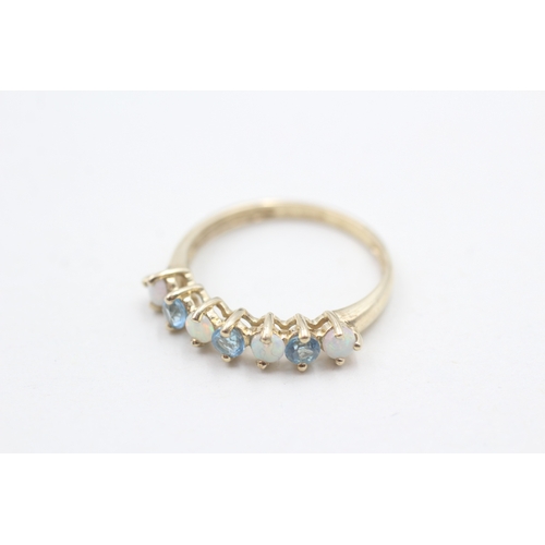 3 - 9ct gold opal & blue topaz half eternity ring (1.7g) Size  O 1/2