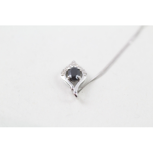 44 - 9ct white gold sapphire and diamond set pendant necklace (1.3g)