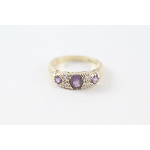 49 - 9ct gold amethyst and diamond set dress ring (2.9g) Size  J 1/2