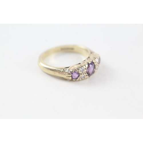 49 - 9ct gold amethyst and diamond set dress ring (2.9g) Size  J 1/2