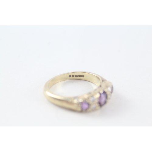 49 - 9ct gold amethyst and diamond set dress ring (2.9g) Size  J 1/2