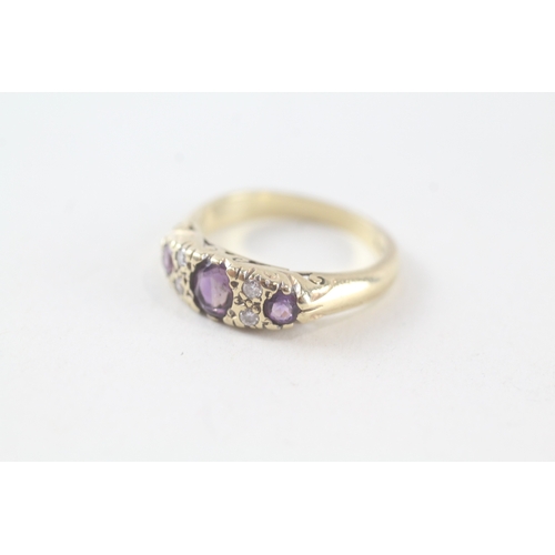 49 - 9ct gold amethyst and diamond set dress ring (2.9g) Size  J 1/2