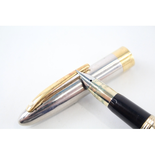 498 - Vintage Sheaffer Snorkel Steel Cased Fountain Pen w/ 18ct Gold Nib WRITING