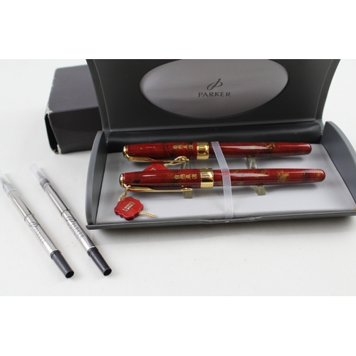 500 - Vintage Parker Sonnet Red Lacquer Fountain Pen w/ 18ct Nib, Rollerball, Box Etc