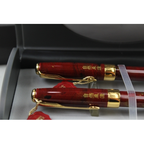 500 - Vintage Parker Sonnet Red Lacquer Fountain Pen w/ 18ct Nib, Rollerball, Box Etc