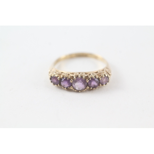 54 - 9ct gold amethyst set five stone dress ring (1.9g) Size  L 1/2