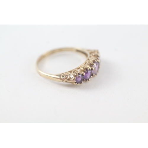 54 - 9ct gold amethyst set five stone dress ring (1.9g) Size  L 1/2