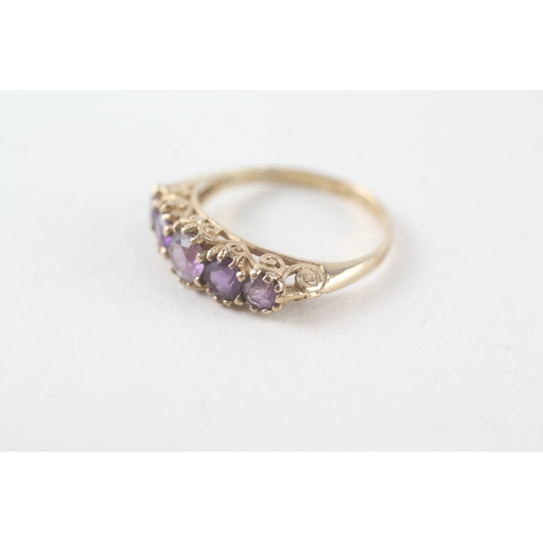 54 - 9ct gold amethyst set five stone dress ring (1.9g) Size  L 1/2