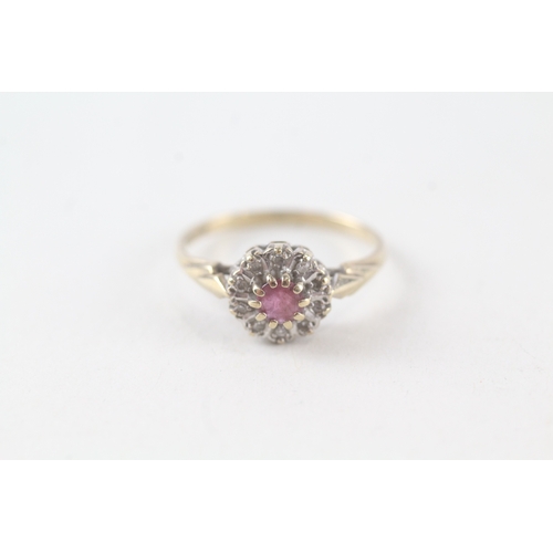 55 - 9ct gold vintage ruby and diamond set cluster ring (1.5g) Size  L