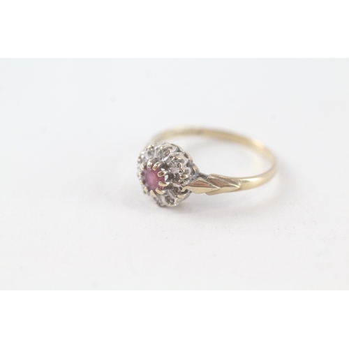 55 - 9ct gold vintage ruby and diamond set cluster ring (1.5g) Size  L