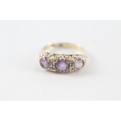 57 - 9ct gold amethyst and white gemstone set vintage style dress ring (3.1g) Size  M 1/2