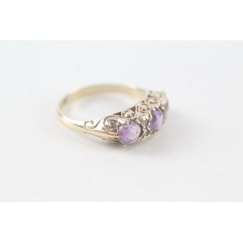 57 - 9ct gold amethyst and white gemstone set vintage style dress ring (3.1g) Size  M 1/2