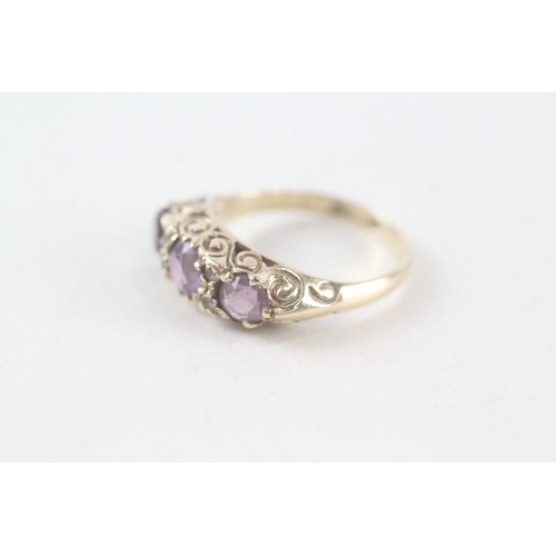 57 - 9ct gold amethyst and white gemstone set vintage style dress ring (3.1g) Size  M 1/2