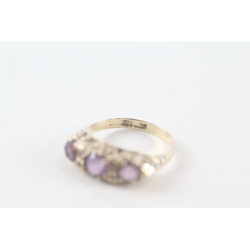 57 - 9ct gold amethyst and white gemstone set vintage style dress ring (3.1g) Size  M 1/2