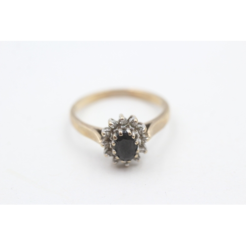 88 - 9ct gold sapphire & diamond cluster ring with millennial hallmark (2.8g) Size  P