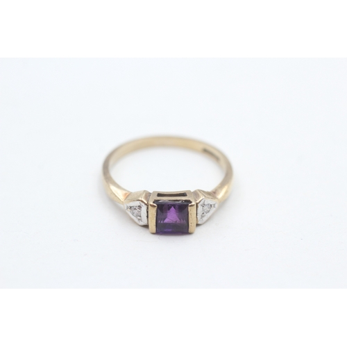 95 - 9ct gold amethyst & diamond dress ring (2.2g) Size  N