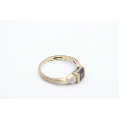 95 - 9ct gold amethyst & diamond dress ring (2.2g) Size  N