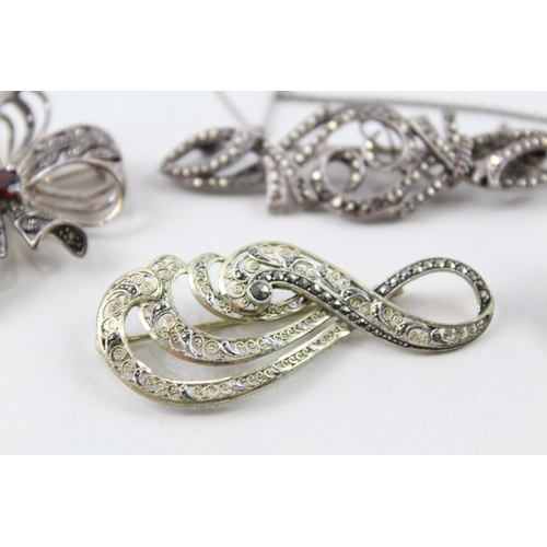 301 - Sterling Silver Marcasite Brooches x 5 42g