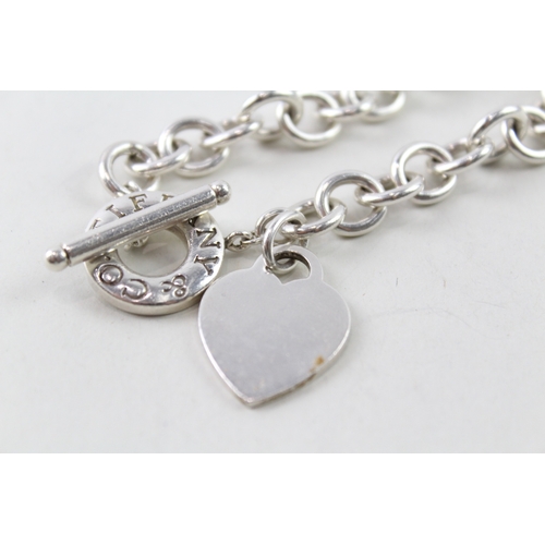 302 - Sterling Silver Bracelet By Tiffany & Co Inc. T Bar, Heart Tag 41g