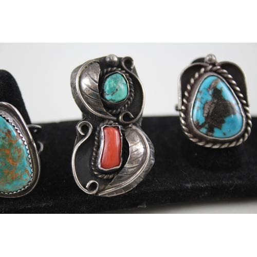 305 - Collection of Sterling Silver Native American Rings inc. Signed x 4 45g