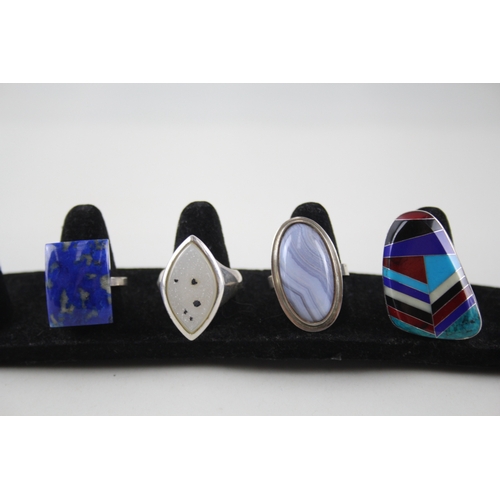 310 - Collection of Sterling Silver Gemstone Rings inc. Lapis, Blue Lace Agate x 4 54g