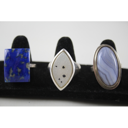 310 - Collection of Sterling Silver Gemstone Rings inc. Lapis, Blue Lace Agate x 4 54g