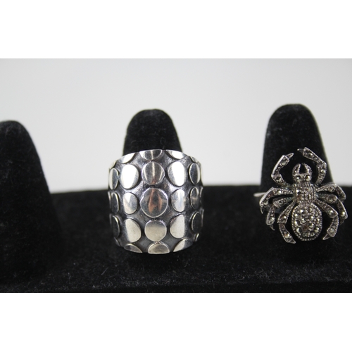 326 - Collection of Sterling Silver Rings inc. Spinner, Spider, Reverse Carved x 5 37g