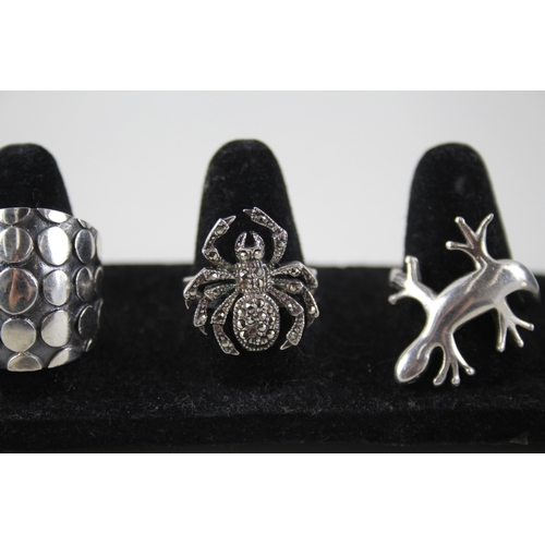 326 - Collection of Sterling Silver Rings inc. Spinner, Spider, Reverse Carved x 5 37g