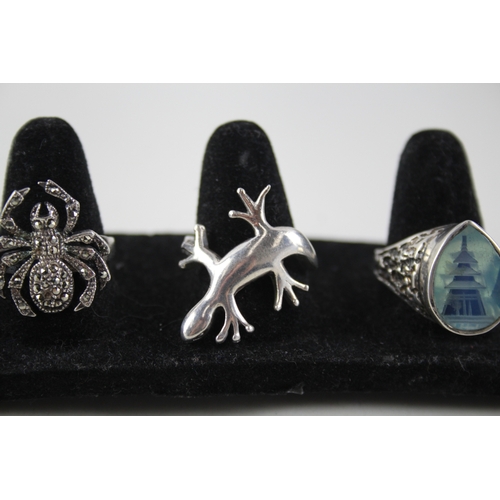 326 - Collection of Sterling Silver Rings inc. Spinner, Spider, Reverse Carved x 5 37g