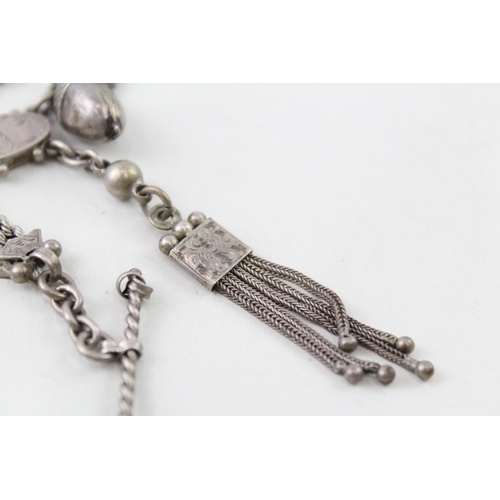 329 - Victorian Silver Albertina Watch Chain inc. Tassel, Acorn, Stamp Holder 24g