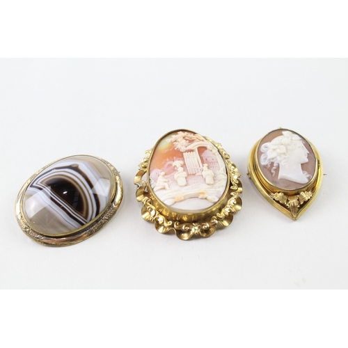 332 - Collection of Antique Brooches inc. Agate, Shell Cameo x 3 53g