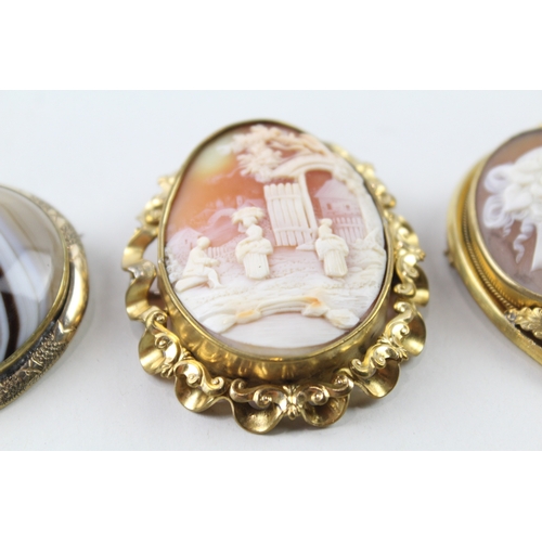 332 - Collection of Antique Brooches inc. Agate, Shell Cameo x 3 53g