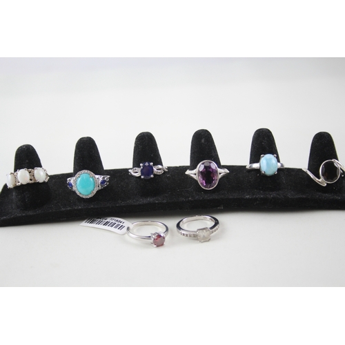 335 - Collection of Sterling Silver Gemstone Rings inc. Larimar, Opal, Quartz x 8 34g