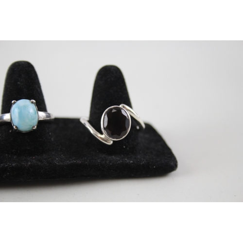 335 - Collection of Sterling Silver Gemstone Rings inc. Larimar, Opal, Quartz x 8 34g