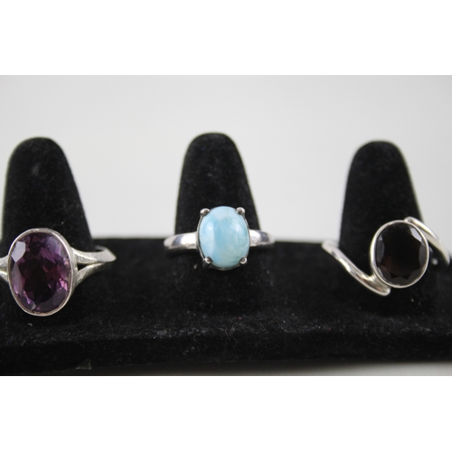 335 - Collection of Sterling Silver Gemstone Rings inc. Larimar, Opal, Quartz x 8 34g