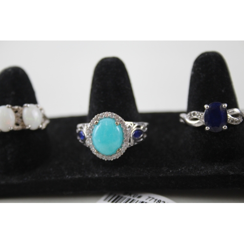 335 - Collection of Sterling Silver Gemstone Rings inc. Larimar, Opal, Quartz x 8 34g