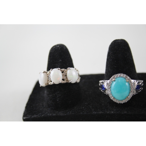 335 - Collection of Sterling Silver Gemstone Rings inc. Larimar, Opal, Quartz x 8 34g