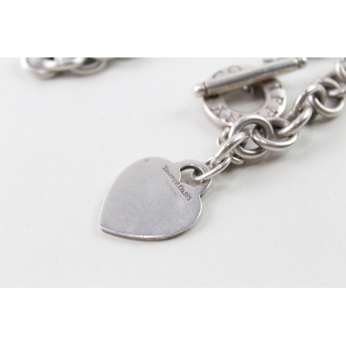 340 - Sterling Silver Necklace By Tiffany & Co. w/ Heart Tag T Bar 72g