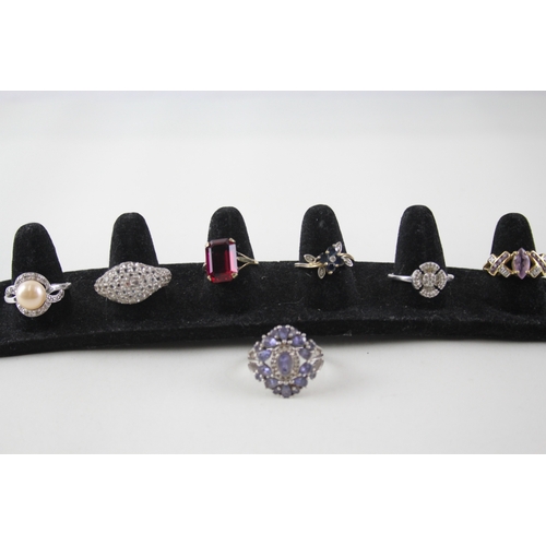 350 - Collection of Sterling Silver Gemstone Rings inc. Tanzanite, Sapphire x 7 29g