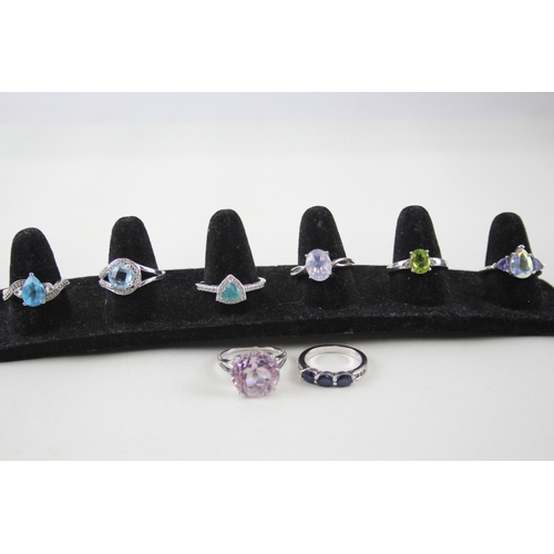 352 - Collection of Sterling Silver Gemstone Rings inc. Sapphire, Topaz x 8 29g