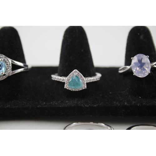 352 - Collection of Sterling Silver Gemstone Rings inc. Sapphire, Topaz x 8 29g