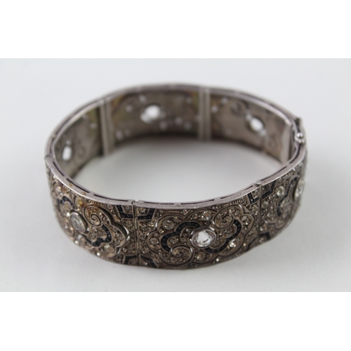 355 - Sterling Silver Art Deco Paste Panel Bracelet, 1930's 46g