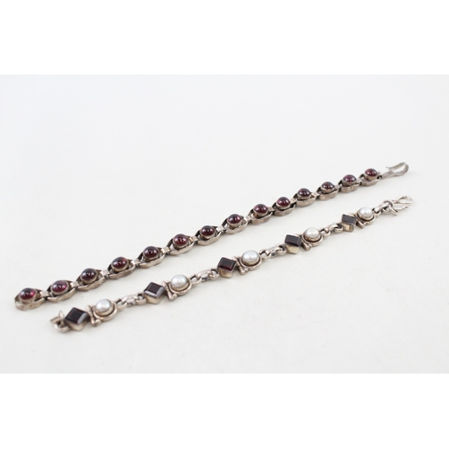 358 - Sterling Silver Stone Set Bracelets Inc. Garnet, Pearl x 2 34g