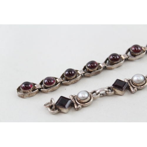 358 - Sterling Silver Stone Set Bracelets Inc. Garnet, Pearl x 2 34g